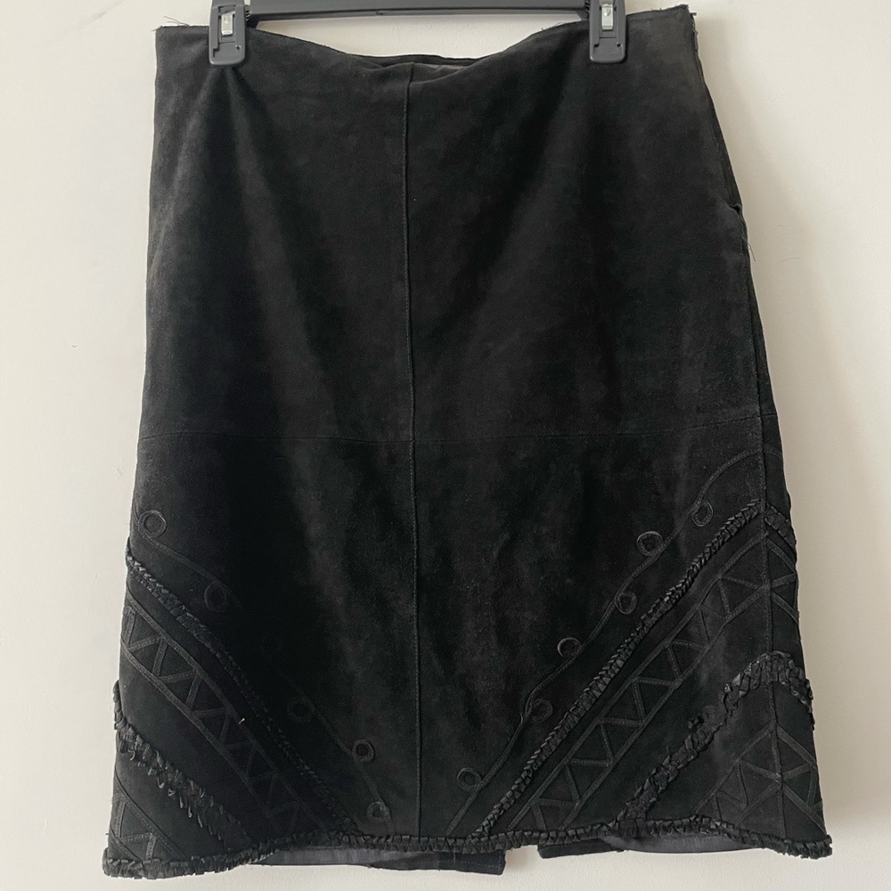 Alberta Ferretti Black Suede Skirt, Sz 12
